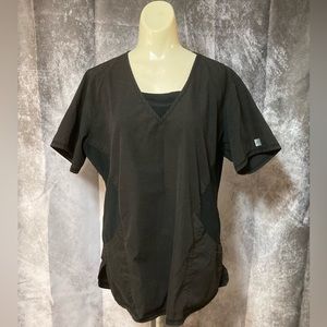 Butter-soft womens scrub top 2 tone black large